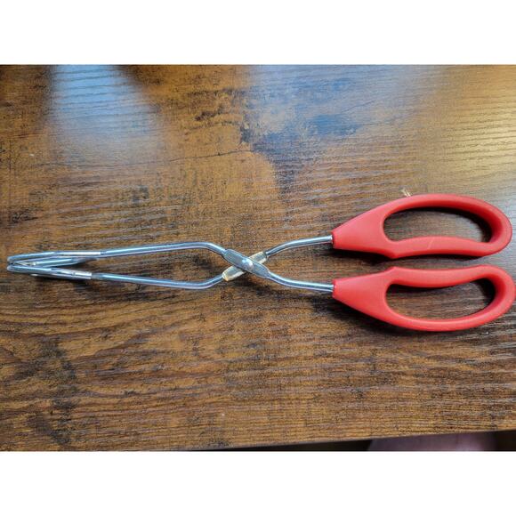 Vintage Red Plastic Handle 10" Stainless Steel Tongs - Picture 5 of 8